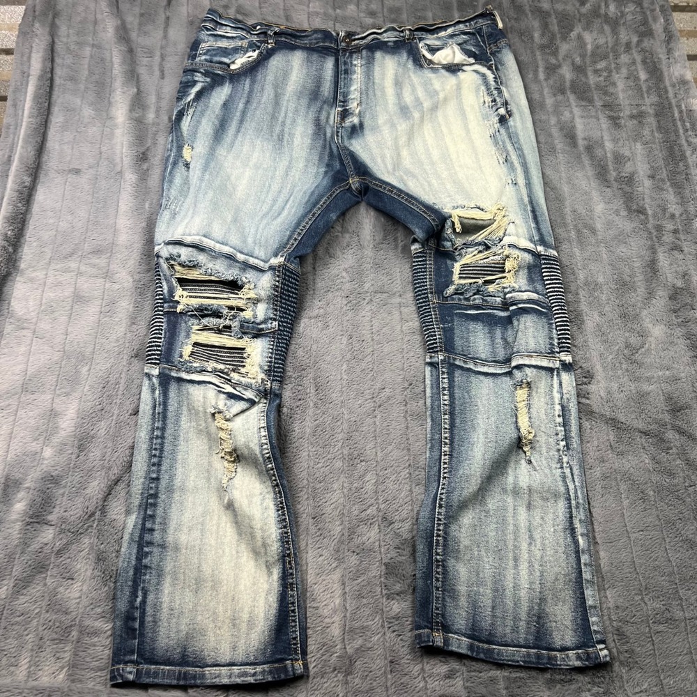 Evolution In Design Mens Biker Moto Distressed Blue Jeans 46x33 RN0100543